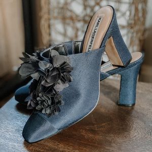Karl Lagerfeld Blue Neva 2 Flower Appliqué Mules